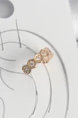 Litae Trend BFS Pirinç Gold Renk Zirkon Taşlı Bal Peteği Model Kadın Kıkırdak Küpe - 1