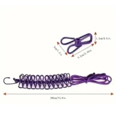 Buffer® Taşınabilir Seyahat Çamaşır İpi 12 Mandallı Klipsli Lastikli Çamaşır Mandalları - 5