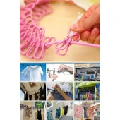 Buffer® Taşınabilir Seyahat Çamaşır İpi 12 Mandallı Klipsli Lastikli Çamaşır Mandalları - 7