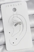 Litae Trend BFS Pirinç Gümüş Renk Bal Peteği Model Zirkon Taşlı Kadın Kıkırdak Küpe - 2