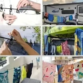 Buffer® Taşınabilir Seyahat Çamaşır İpi 12 Mandallı Klipsli Lastikli Çamaşır Mandalları - 4