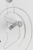 Litae Trend BFS Pirinç Gümüş Renk Bal Peteği Model Zirkon Taşlı Kadın Kıkırdak Küpe - 1
