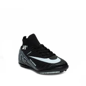 Çocuk Halı Saha Ayakkabısı Siyah Beyaz Kaymaz Taban thumbnail 2