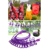 Buffer® Taşınabilir Seyahat Çamaşır İpi 12 Mandallı Klipsli Lastikli Çamaşır Mandalları - 6