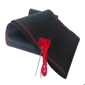 DİKİŞLİ DİREKSİYON KILIFI SİYAH DERİ KIRMIZI DİKİŞLİ MERCEDES SPRİNTER FOTODAKİ DİREKSİYON İÇİN thumbnail 2