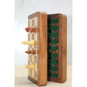 Özel Vernikli Mıknatıs Taşlı Ahşap Katlanabilir Kutulu Satranç Oyunu 17.5 Cm G221 - 4