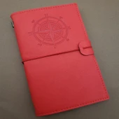 Pusula Tasarımlı Kırmızı Deri Defter - 1