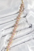 Litae Trend BFS Pirinç Zirkon Taşlı Pembe Kalp Baget Model Gold Renk VIP Seri Kadın Bileklik thumbnail 2