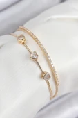 Litae Trend BFS Pirinç Zirkon Taşlı Kalp Model Gold Renk Kadın Bileklik - 1