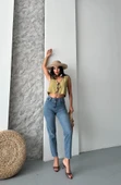 Mom fit bıyık kar yıkama jeans pantolon koyu mavi d2006 - 1