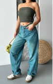Baggy taş enzim bıyık yıkama jeans pantolon yeşil tint d2007 - 1