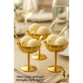Litae Trend BFS  4 lü Gold Inox Çelik Ayaklı Dondurma ve Sunum Kasesi – Tatlı, Lokum ve Sunum Kabı - 1