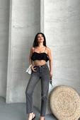 Mom fit enzim taş yıkama jeans pantolon füme d2006 - 2
