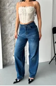 Baggy süper taş bıyık yıkama koyu mavi jeans pantolon d2007 - 1
