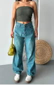 Baggy taş enzim bıyık yıkama jeans pantolon yeşil tint d2007 - 4