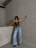 İp askılı yandan fermuarlı rastale deri crop siyah s24113 thumbnail 5