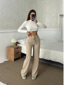 Fitilli şardonlu pantolon bej a4058 thumbnail 3