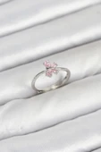 Litae Trend BFS Pirinç Gümüş Renk Pembe Kelebek Kadın Yüzük - 1