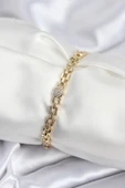 Litae Trend BFS Pirinç VIP Seri Gold Renk Zincir Model Kalpli Zirkon Taşlı Kadın Bileklik - 1