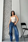 Baggy süper taş bıyık yıkama koyu mavi jeans pantolon d2007 - 4