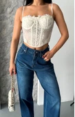 Baggy süper taş bıyık yıkama koyu mavi jeans pantolon d2007 - 3