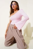 Tek Omuzlu Basic Bluz Pembe T4275 thumbnail 3