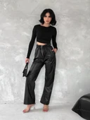 Kendinden ince kemerli deri pantolon siyah t1178 thumbnail 1