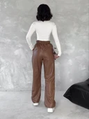 Kendinden ince kemerli deri pantolon kahve t1178 thumbnail 5