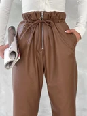 Kendinden ince kemerli deri pantolon kahve t1178 thumbnail 2
