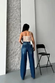 Baggy süper taş bıyık yıkama koyu mavi jeans pantolon d2007 - 2