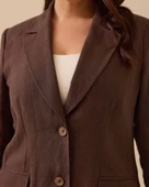 Büyük Beden Çift Düğmeli Keten Ceket - 4