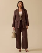 Büyük Beden Çift Düğmeli Keten Ceket - 1