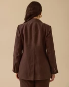 Büyük Beden Çift Düğmeli Keten Ceket - 3