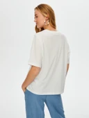 Faik Sönmez Kadın Jean Aplike Ve Zincir Nakışlı Yuvarlak Yaka Pamuklu - 7