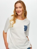 Faik Sönmez Kadın Jean Aplike Ve Zincir Nakışlı Yuvarlak Yaka Pamuklu - 3