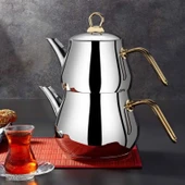 Çayeli Aile Çelik Çaydanlık Takımı - Gri / Gold - 2 lt + 1,2 lt thumbnail 1
