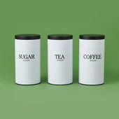 Metal 3'lü Saklama Kabı - Beyaz / Siyah - 2