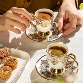 Ece 12 Parça Porselen Kahve Fincan Takımı - Beyaz / Gold - 3