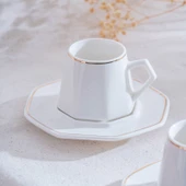 Elera Gold 6'lı Kahve Fincan Takımı - Beyaz / Gold - 90 ml thumbnail 2