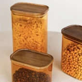 Mia Akasya Dikdörtgen Cam Kavanoz - Amber - 500 ml - 2