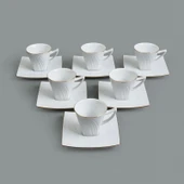 Gold Line 12 Parça Kahve Fincan Takımı - Beyaz thumbnail 1