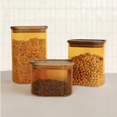 Mia Akasya Dikdörtgen Cam Kavanoz - Amber - 500 ml - 3