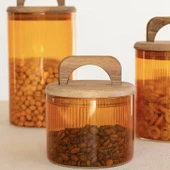 Mia Akasya Kulplu Cam Kavanoz - Amber - 350 ml thumbnail 2