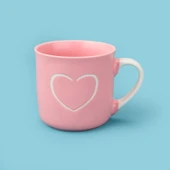 Houseware Kalp Desenli Porselen Kupa - Pembe / Beyaz - 320 ml - 1
