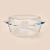 Twin Isıya Dayanıklı Yuvarlak Kapaksız Cam Tencere - Şeffaf thumbnail 2