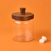 Bambu Kapaklı Cam Kavanoz - Açık Kahverengi / Şeffaf - 450 ml - 2