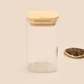 Kare Mantar Kapak Cam Kavanoz - Şeffaf / Açık Kahverengi - 210 ml - 2