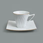 Gold Line 12 Parça Kahve Fincan Takımı - Beyaz thumbnail 2