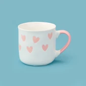 Houseware Kalp Desenli Porselen Kupa - Beyaz / Pembe - 320 ml - 1