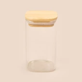 Kare Mantar Kapak Cam Kavanoz - Şeffaf / Açık Kahverengi - 210 ml - 1